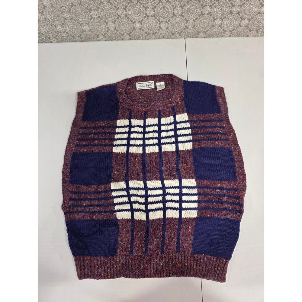 Andrew St. John Sweater Vest Womens‎ Medium Purple Plaid Wool Blend Knit Top